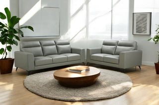 Duke Leather 3+2 Seat Sofa Set -  Grey